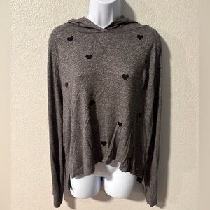 PINK Victoria's Secret Gray Hoodie Sweater with Black Heart Accents